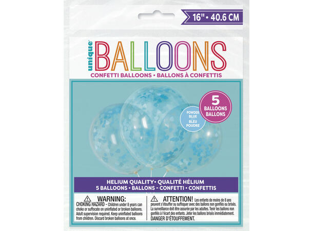Blue Hearts Baby Shower 5 Konfettiballonger m hjerter- 40cm(16")