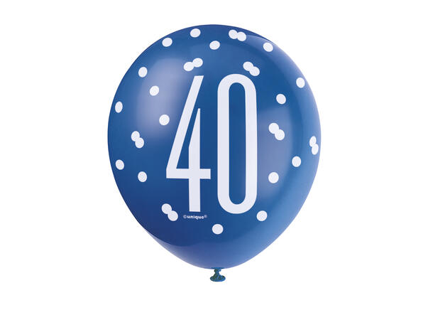 Blå & Sølv Glitz - #40 6 Gummiballonger - 30cm (12") - 3 farger