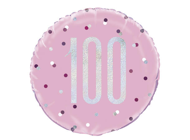 Rosa & Sølv Glitz - #100 1 Folieballong - 46cm(18")