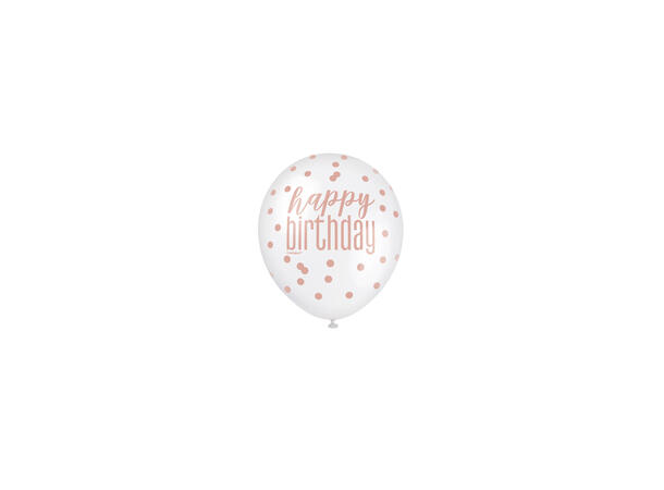 Rosegull Glitz - "Happy Birthday" 6 Gummiballonger - 30cm (12") - 3 farger