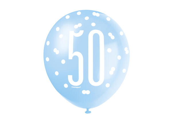 Blå & Sølv Glitz - #50 6 Gummiballonger - 30cm (12") - 3 farger