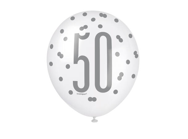 Blå & Sølv Glitz - #50 6 Gummiballonger - 30cm (12") - 3 farger