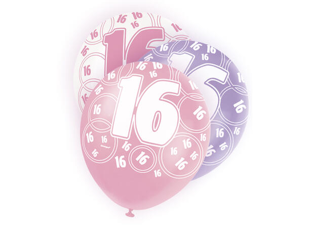 Glitz Rosa - #16 6 Gummiballonger - 30cm (12") - 3 farger
