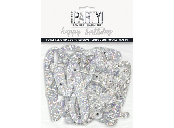 Sort & Sølv Glitz - "Happy Birthday" 1 Leddbanner i papir - 2 deler