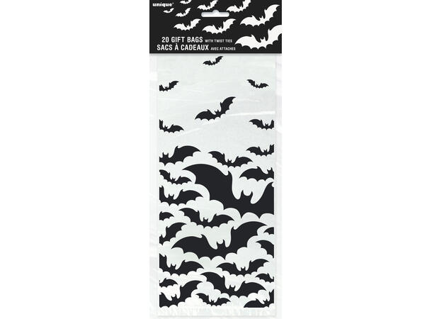 Flaggermus Halloween - Sort 20 Cellofanposer - 28x13cm, inkl lukkere