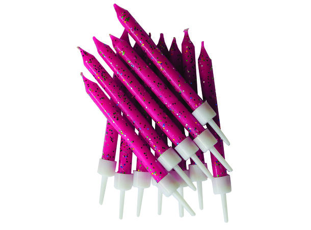 12 Glitter Kakelys Fuchsia 7,5cm - Kakelys med holdere