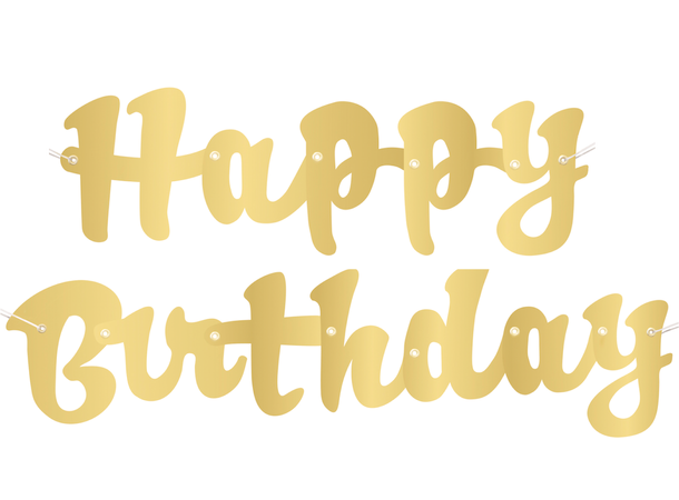 Banner - Happy Birthday - Gull 1 Bokstavbanner i papir -Foliert - 1m