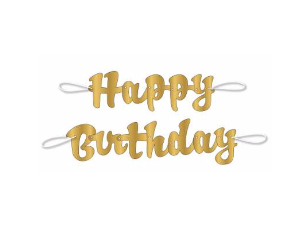 Banner - Happy Birthday - Gull 1 Bokstavbanner i papir -Foliert - 1m