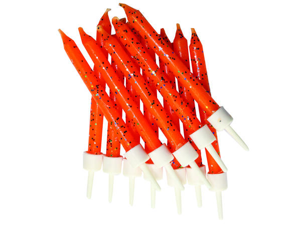 12 Glitter Kakelys Oransje 7,5cm - Kakelys med holdere