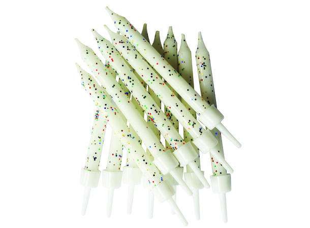 12 Glitter Kakelys Hvit 7,5cm - Kakelys med holdere
