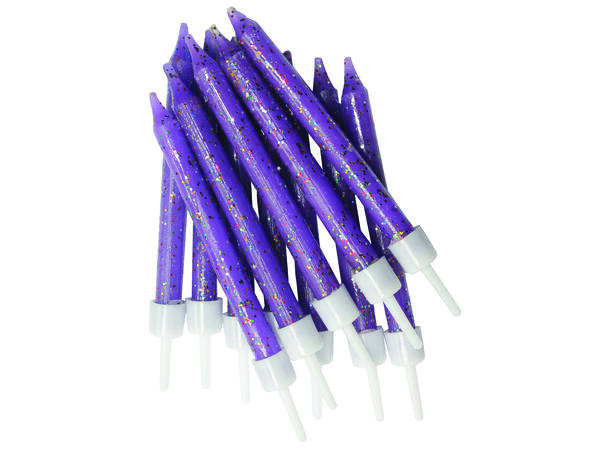 12 Glitter Kakelys Lilla 7,5cm - Kakelys med holdere