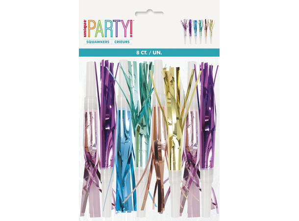 Fargedefolie festfløyter - Assortert 8 Festfløyter 