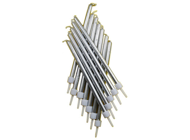 12 Kakelys Metallic Sølv 10cm - Høye kakelys med holdere