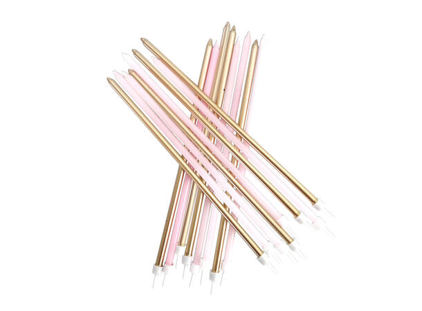 16 Kakelys Pastel Rosa Metallic Blandet 18cm - Ekstra høye kakelys med holdere