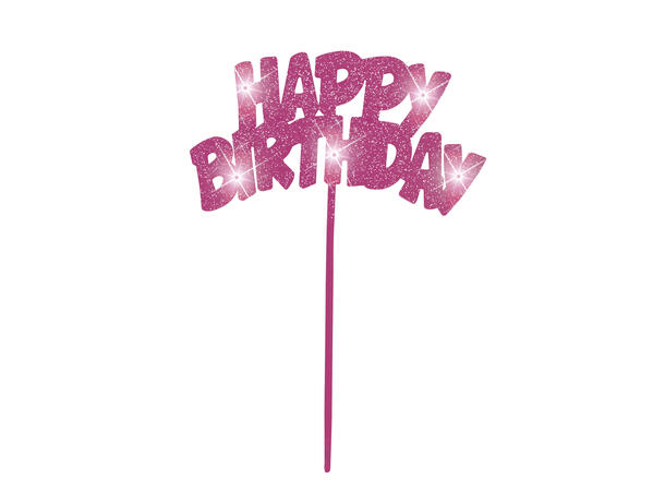 Blinkende - "Happy Birthday" - Rosa 1 Kakedekorasjon m/LED-lys