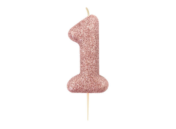 1 Nr 1 Glitter Tall - Rosegull Støpt kakelys på pinne - 7cm