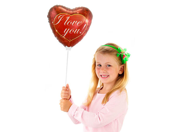 I Love You - Hjerte 1 Miniballong på pinne - 28x30cm