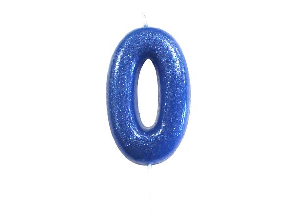 1 Nr 0 Glitter Tall - Blå Støpt kakelys på pinne - 7cm