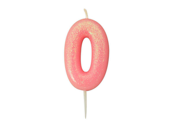 1 Nr 0 Glitter Tall - Rosa Støpt kakelys på pinne - 7cm