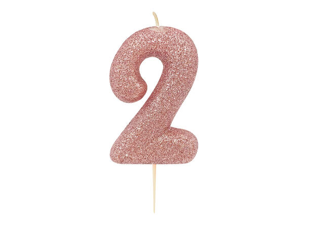 1 Nr 2 Glitter Tall - Rosegull Støpt kakelys på pinne - 7cm