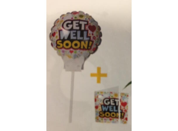 Get Well Soon 1 Mikroballong på pinne m/kort - 15cm
