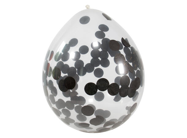 Gjennomsiktig med Sort Konfetti 4 Konfettballonger (prefilled) - 30cm (1