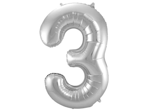 Tallballong - Sølv 3 1 Folieballong - 86cm (34")