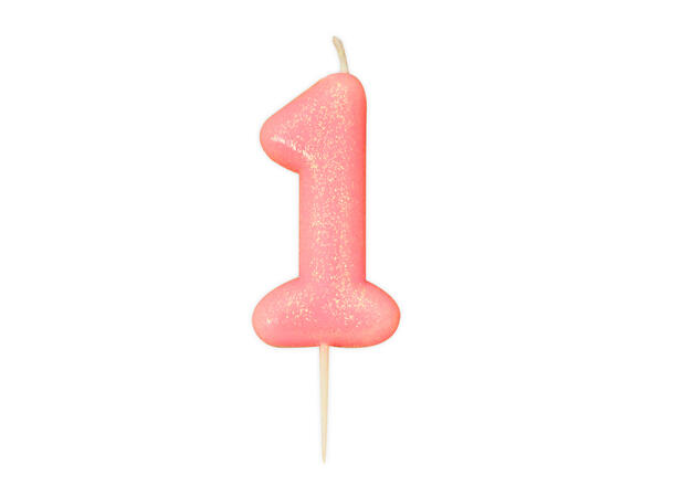 1 Nr 1 Glitter Tall - Rosa Støpt kakelys på pinne - 7cm