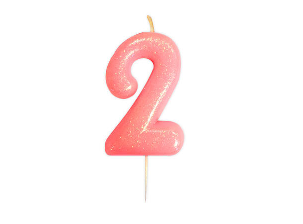 1 Nr 2 Glitter Tall - Rosa Støpt kakelys på pinne - 7cm