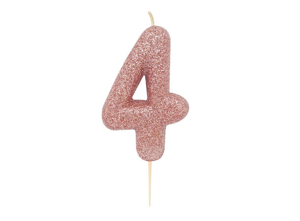 1 Nr 4 Glitter Tall - Rosegull Støpt kakelys på pinne - 7cm