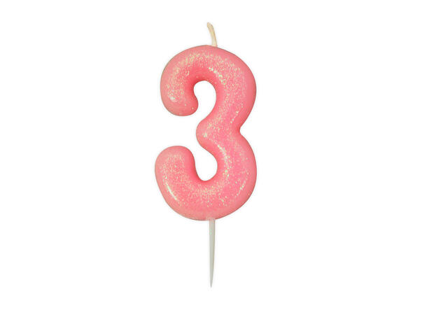 1 Nr 3 Glitter Tall - Rosa Støpt kakelys på pinne - 7cm