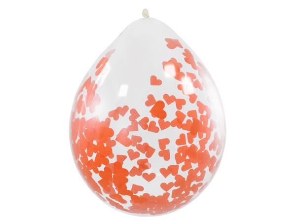 Gjennomsiktig med Rød Hjertekonfetti 4 Konfettballonger (prefilled) - 30cm (1