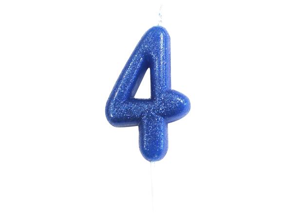 1 Nr 4 Glitter Tall - Blå Støpt kakelys på pinne - 7cm