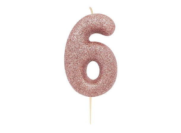 1 Nr 6 Glitter Tall - Rosegull Støpt kakelys på pinne - 7cm