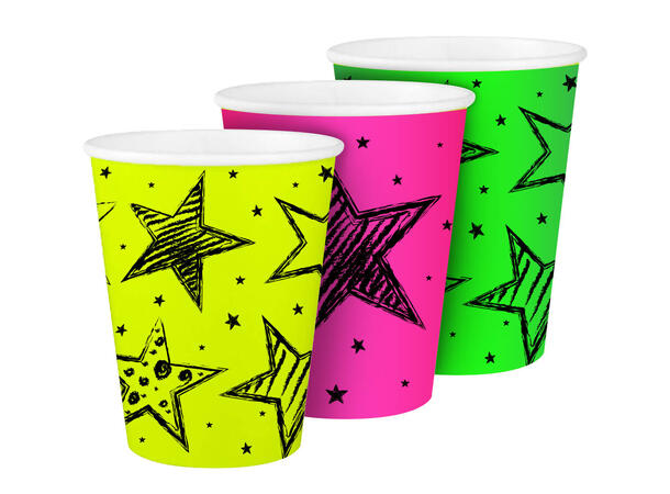 Neon Party 6 Pappkopper ass farger - 2,5dl
