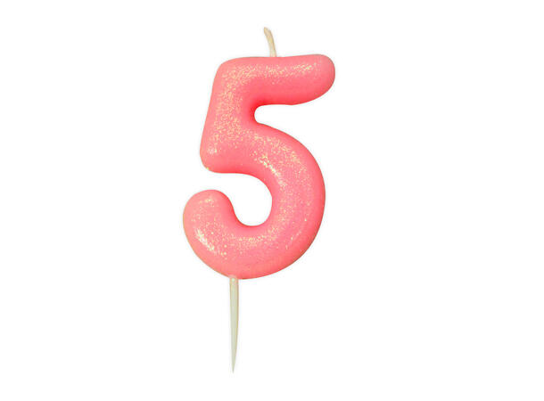 1 Nr 5 Glitter Tall - Rosa Støpt kakelys på pinne - 7cm
