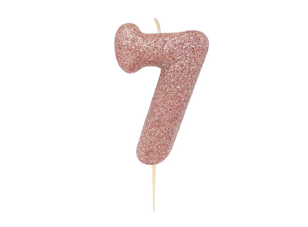 1 Nr 7 Glitter Tall - Rosegull Støpt kakelys på pinne - 7cm