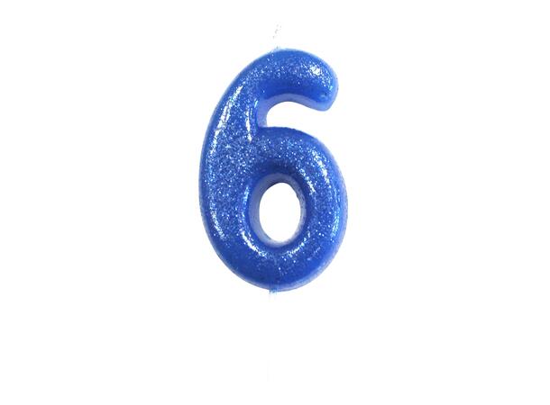 1 Nr 6 Glitter Tall - Blå Støpt kakelys på pinne - 7cm
