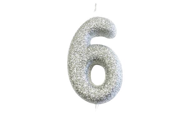 1 Nr 6 Glitter Tall - Sølv Støpt kakelys på pinne - 7cm