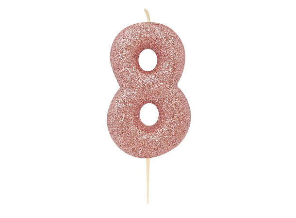 1 Nr 8 Glitter Tall - Rosegull Støpt kakelys på pinne - 7cm