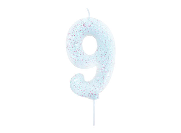 1 Nr 9 Glitter Tall - Irisiderende Støpt kakelys på pinne - 7cm