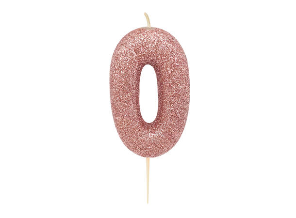 1 Nr 0 Glitter Tall - Rosegull Støpt kakelys på pinne - 7cm