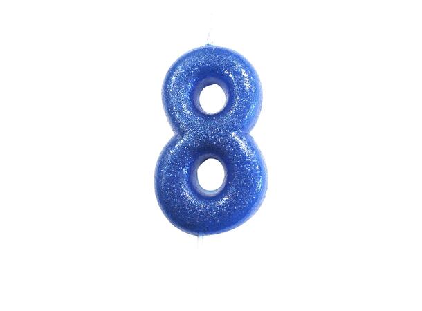 1 Nr 8 Glitter Tall - Blå Støpt kakelys på pinne - 7cm