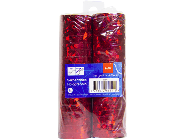 Serpentiner holografisk - Rød metallic 2 pk Serpentiner ensidig - 4m