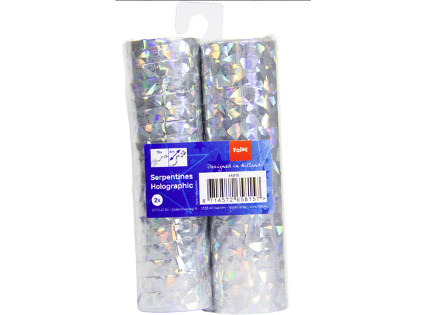 Serpentiner holografisk - Sølv metallic 2 pk Serpentiner ensidig - 4m